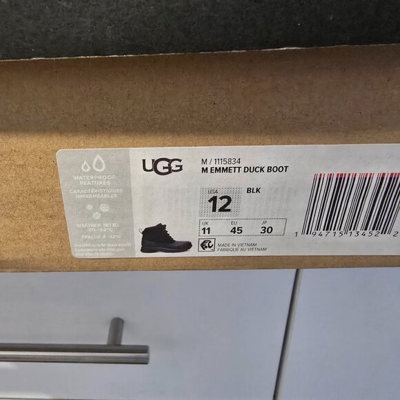 NEW MENS SIZE 12 BLACK UGG EMMETT 1115834 LEATHER WATERPROOF WINTER DUCK BOOTS - Picture 10 of 15